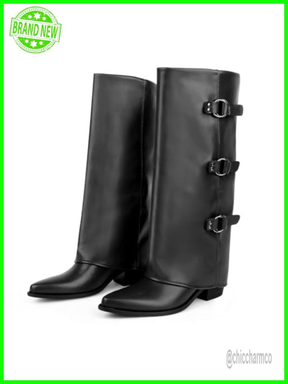 Women's Faux Leather Knee High Boots Slouch Tall Pointed Toe Block Heel